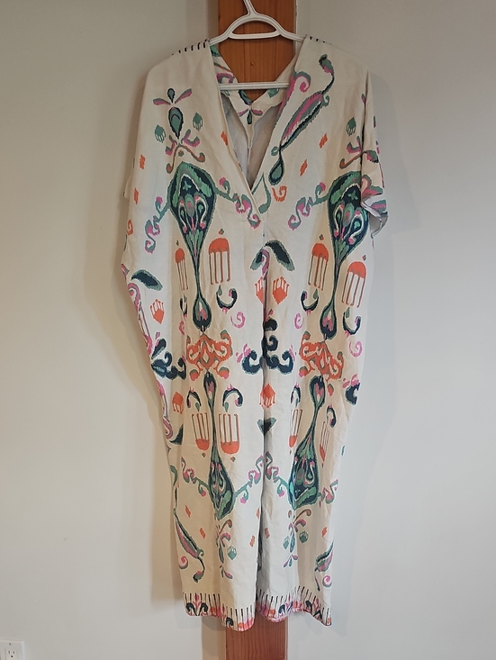 Pants - Women’s White Multicolor Ikat Cotton Dress